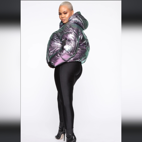 Fashion Nova Puffer Cold Streets Irridescent Color Shift 3X Hooded - Picture 3 of 9